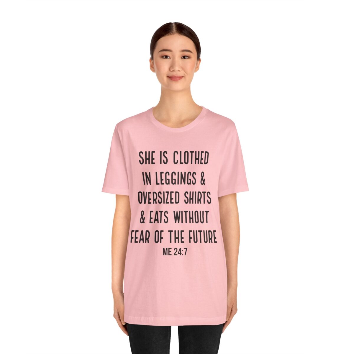 She is Clothed in Leggings And Oversized Shirts - Funny Proverbs Shirt - Women’s Thanksgiving eating T-shirt - Image 10