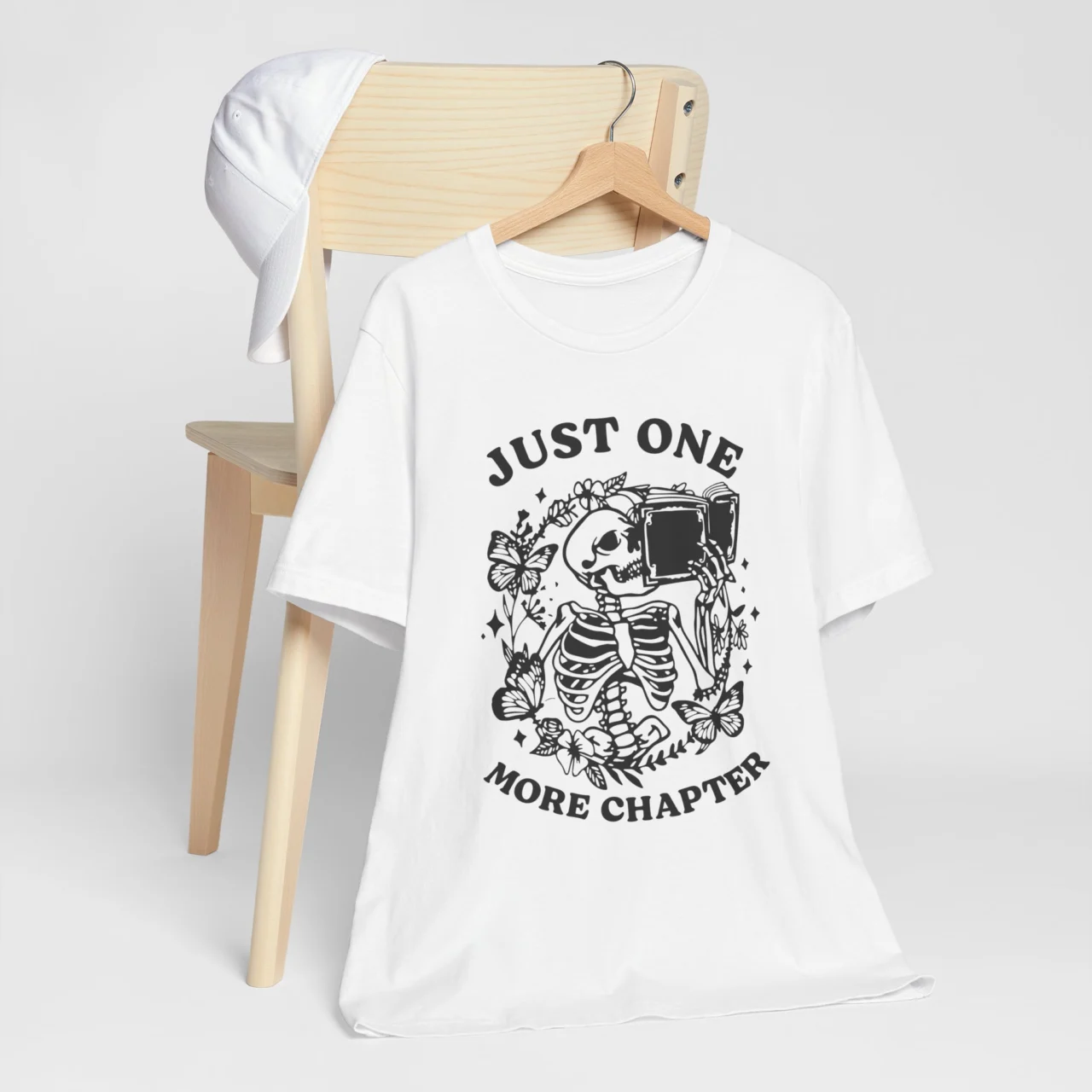 Just One More Chapter Unisex Tee - Cute Skeleton Reading Shirt for Book Lovers - Image 2