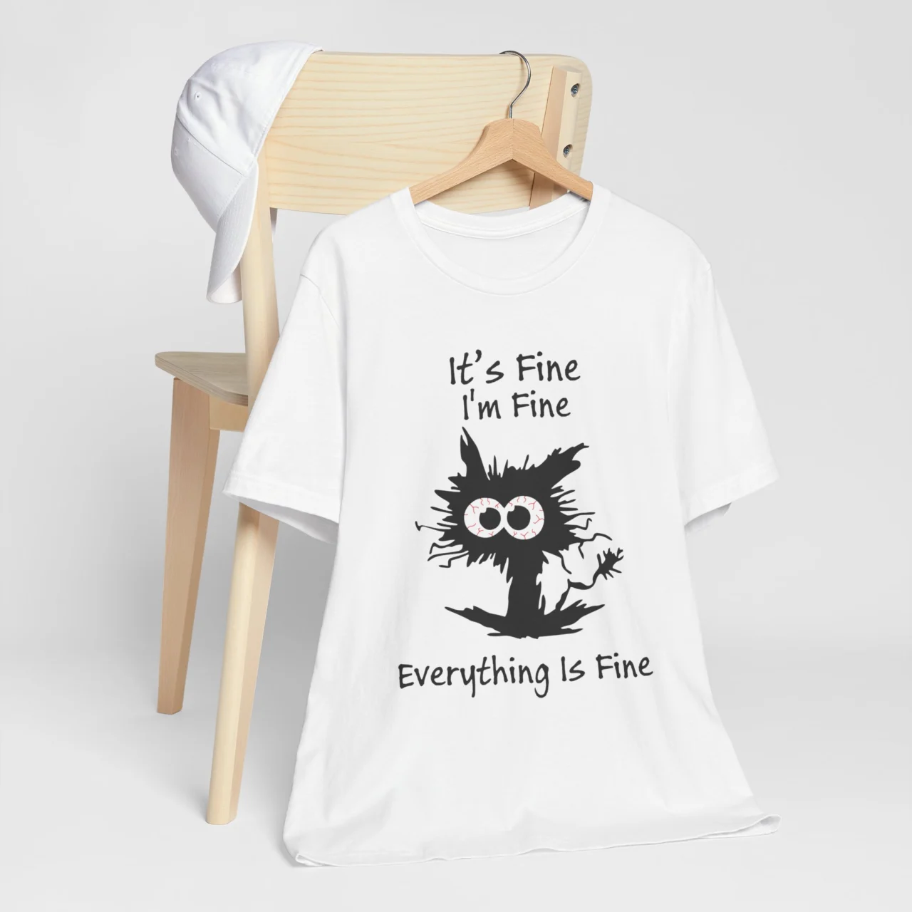 Its Fine Im Fine Everything Is Fine T-Shirt - Funny Shocked Cat Tee for Sarcastic Cat Lovers