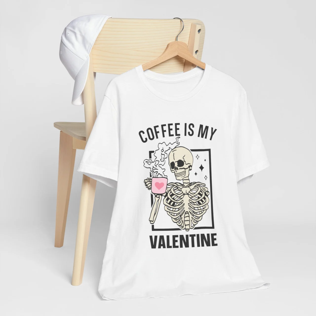 Coffee Is My Valentine Skeleton T-Shirt - Valentine's Day Shirt Gift for Coffee Lover - Image 2