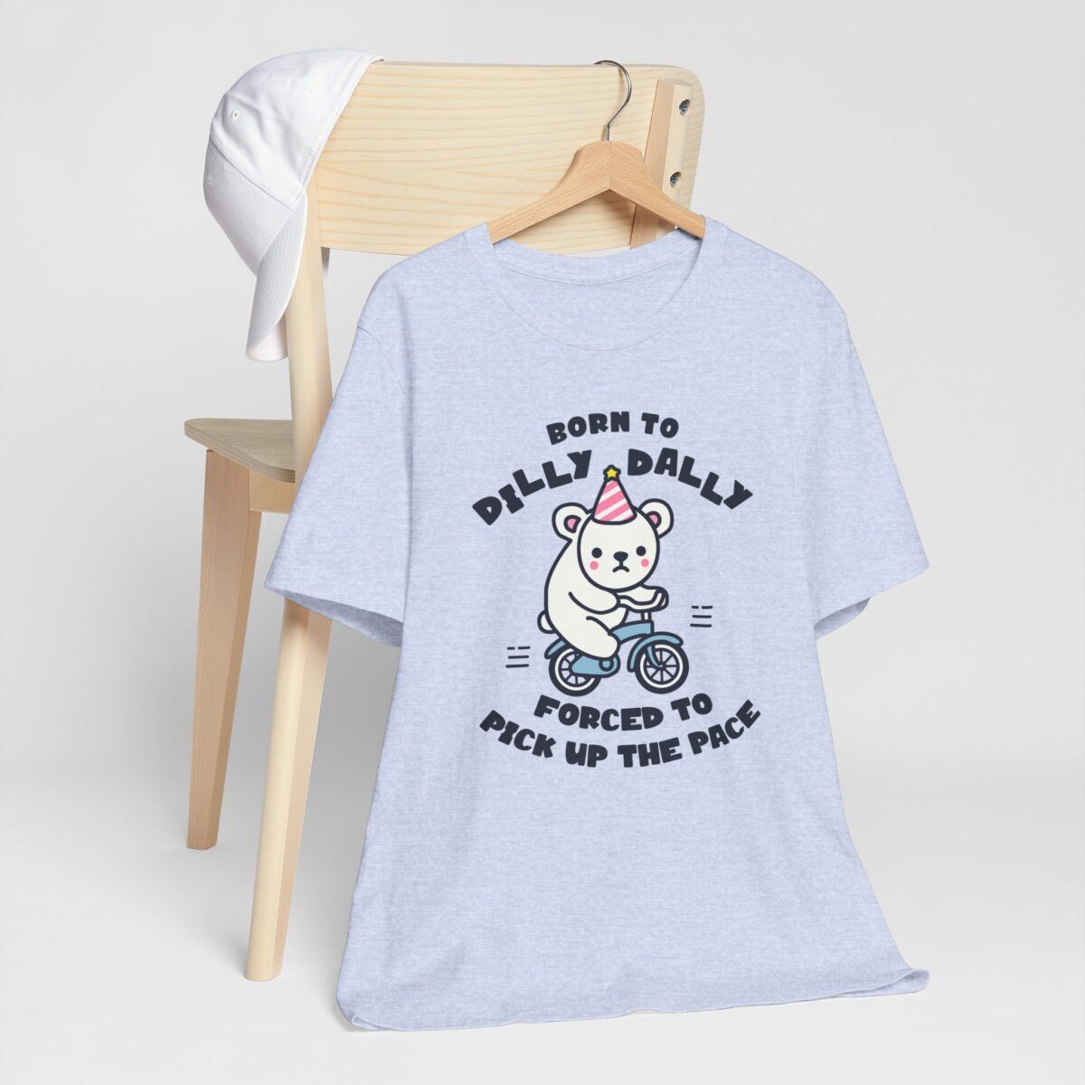 Born to Dilly Dally Forced to Pick Up the Pace T-Shirt - Funny Cycling Bear Graphic Tee - Lazy Chill Vibes Shirt - Quirky Animal Lover Tee