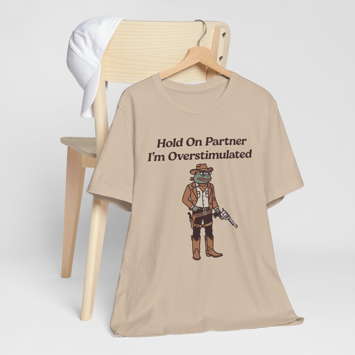 Hold On Partner Im Overstimulated T-Shirt - Funny Frog Cowboy Tee - Quirky Western Meme Shirt - Image 4