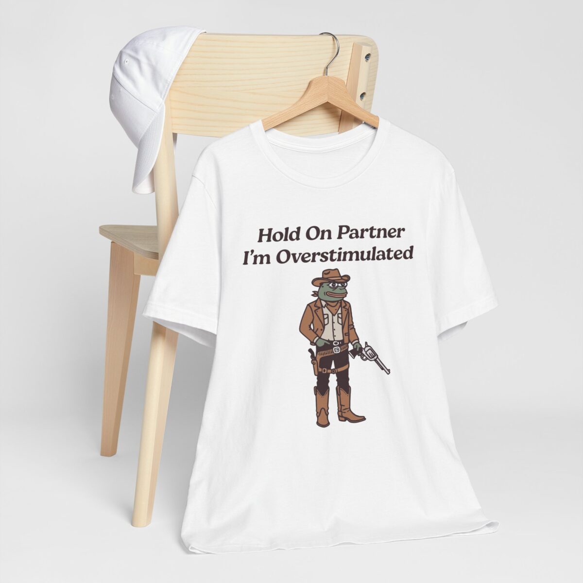 Hold On Partner Im Overstimulated T-Shirt - Funny Frog Cowboy Tee - Quirky Western Meme Shirt - Image 2