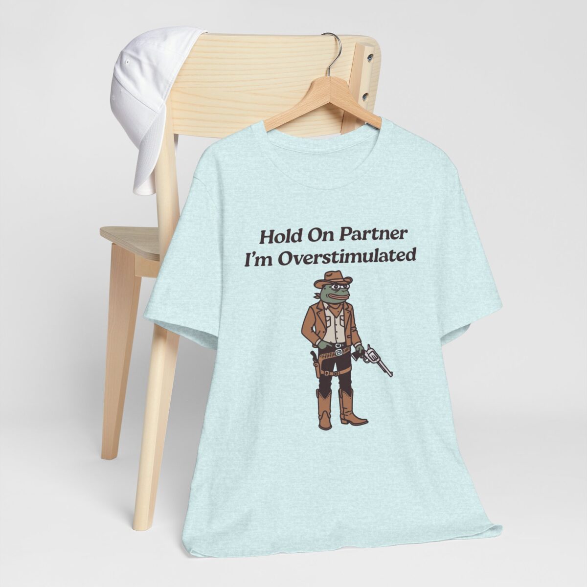 Hold On Partner Im Overstimulated T-Shirt - Funny Frog Cowboy Tee - Quirky Western Meme Shirt - Image 6