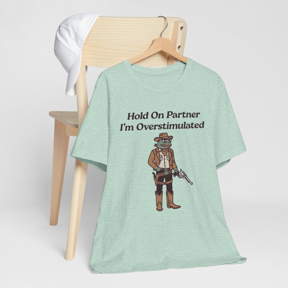 Hold On Partner Im Overstimulated T-Shirt - Funny Frog Cowboy Tee - Quirky Western Meme Shirt - Image 5