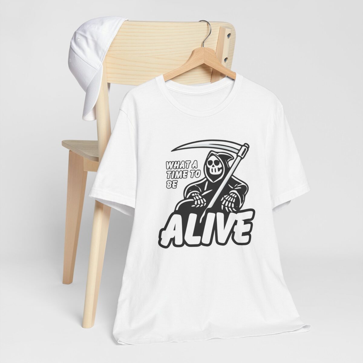 What a Time to Be Alive T-Shirt - Funny Grim Reaper with Scythe Tee - Dark Humor Sarcastic Shirt - Spooky Skeleton Gothic Tee - Image 2