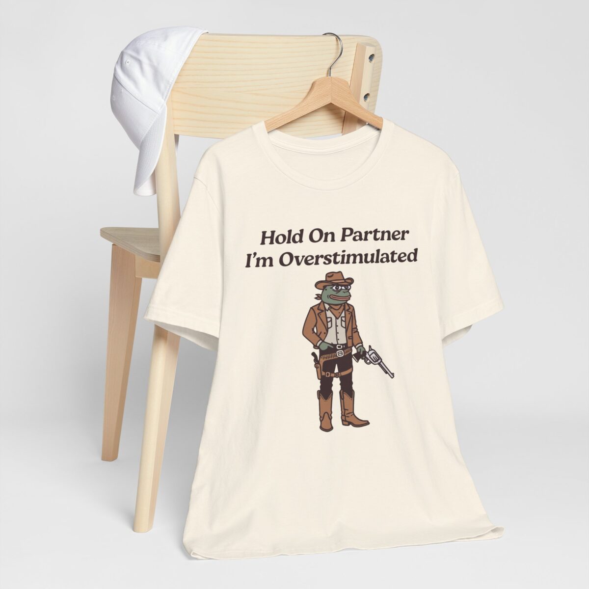 Hold On Partner Im Overstimulated T-Shirt - Funny Frog Cowboy Tee - Quirky Western Meme Shirt - Image 3