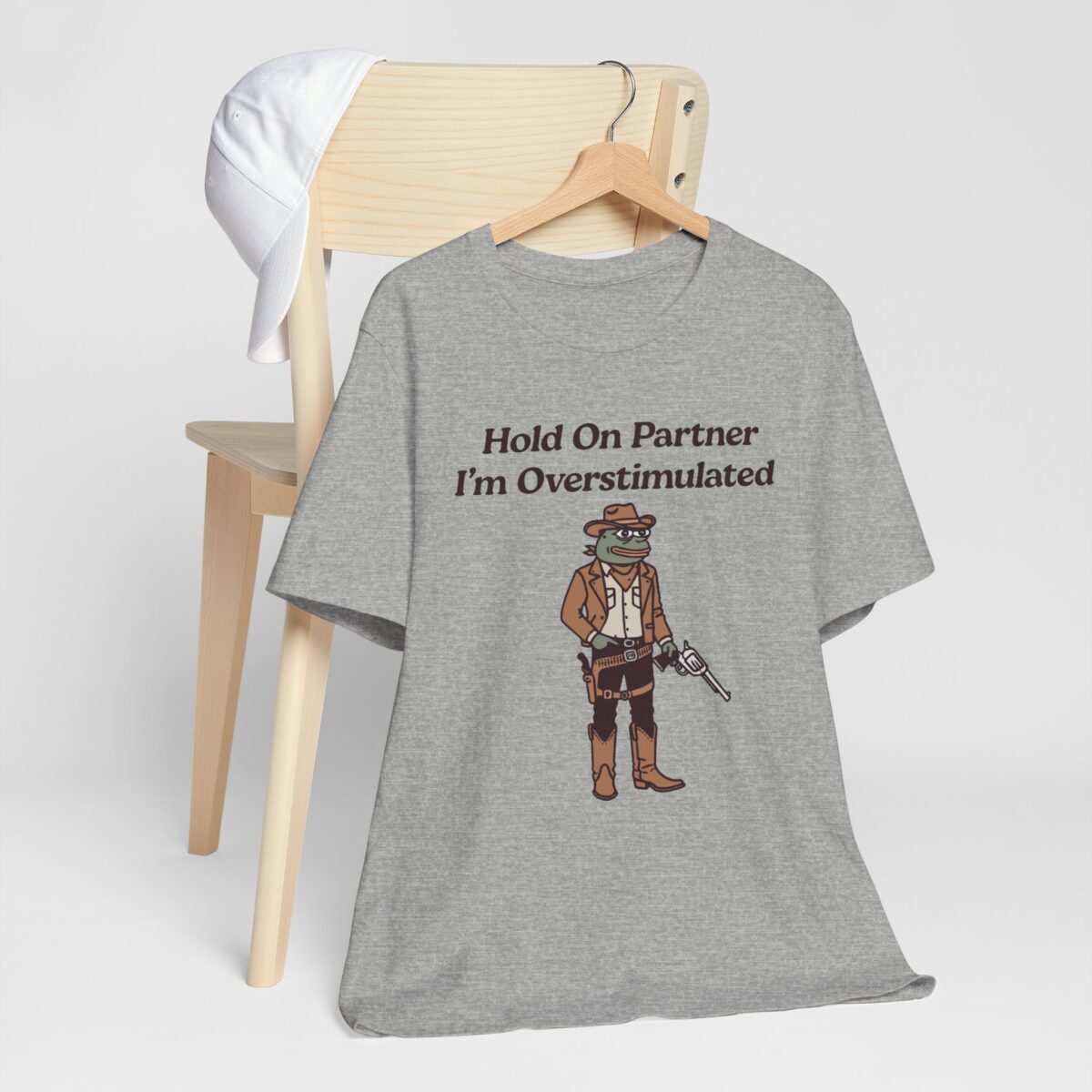 Hold On Partner Im Overstimulated T-Shirt - Funny Frog Cowboy Tee - Quirky Western Meme Shirt - Image 7