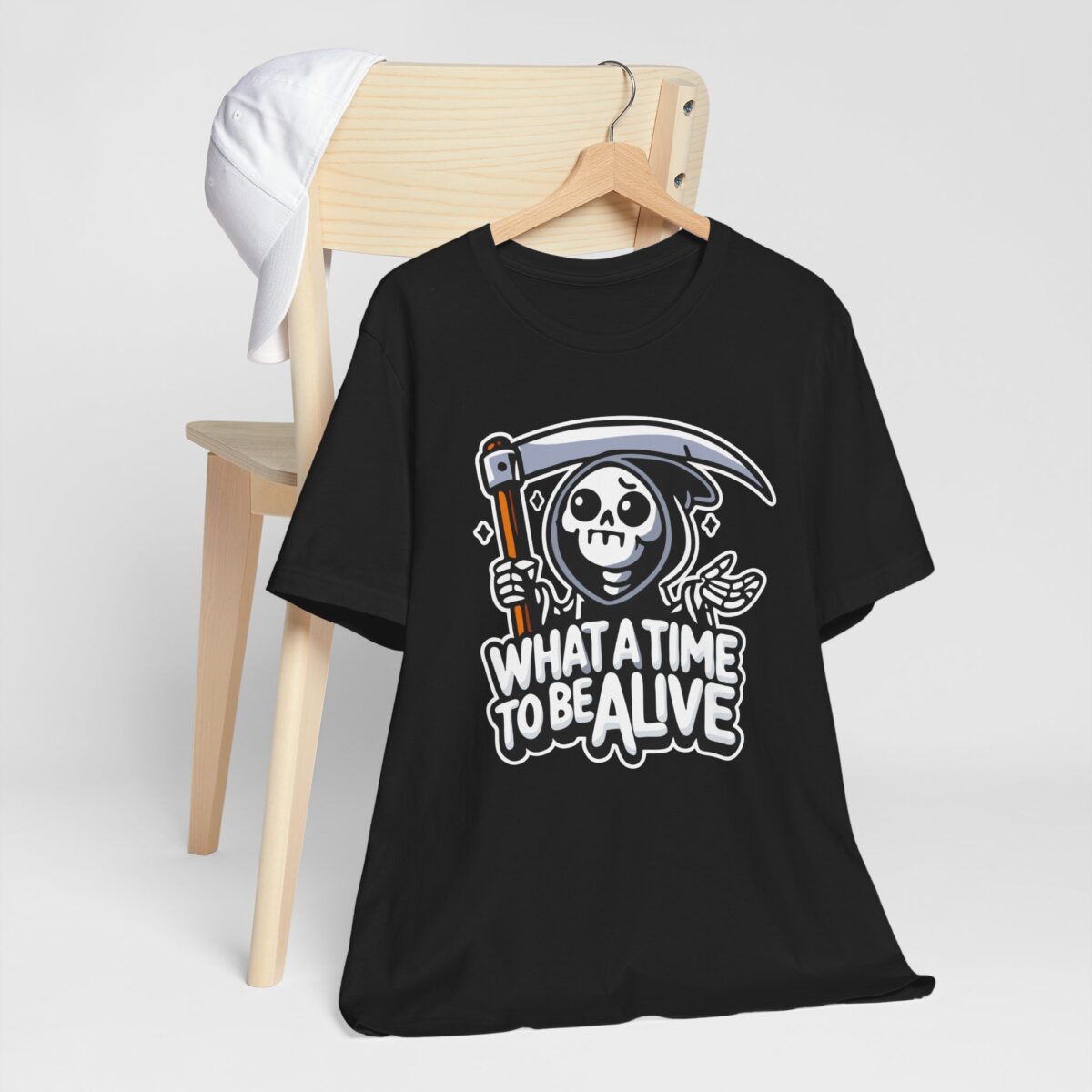 Funny Grim Reaper Tee - What a Time to Be Alive T-Shirt - Dark Humor Sarcastic Shirt - Skeleton Aesthetic Gothic Tee