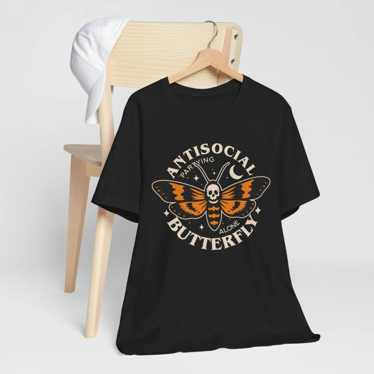 Antisocial Butterfly t-shirt for introverts, alternative casual unisex style.