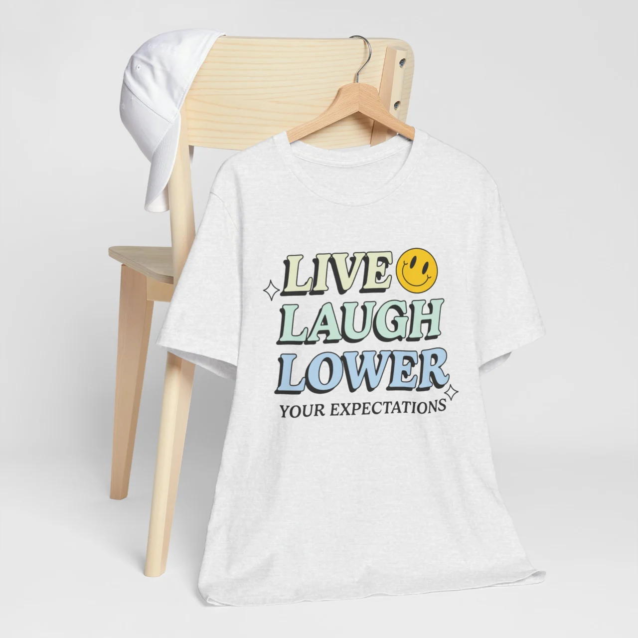 Funny sarcastic t-shirt with the quote “Live Laugh Lower Your Expectations T-Shirt”