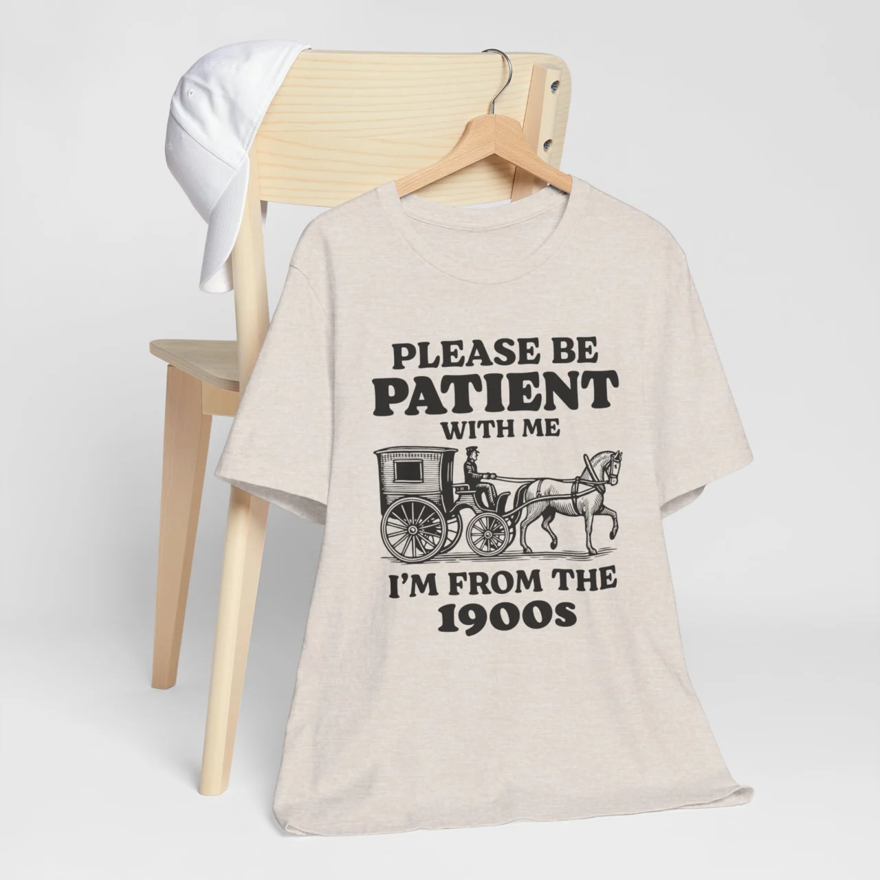 Funny vintage humor Please Be Patient With Me Im From the 1900s Shirt with “Please Be Patient with Me I’m From the 1900s” phrase, casual retro style shirt.
