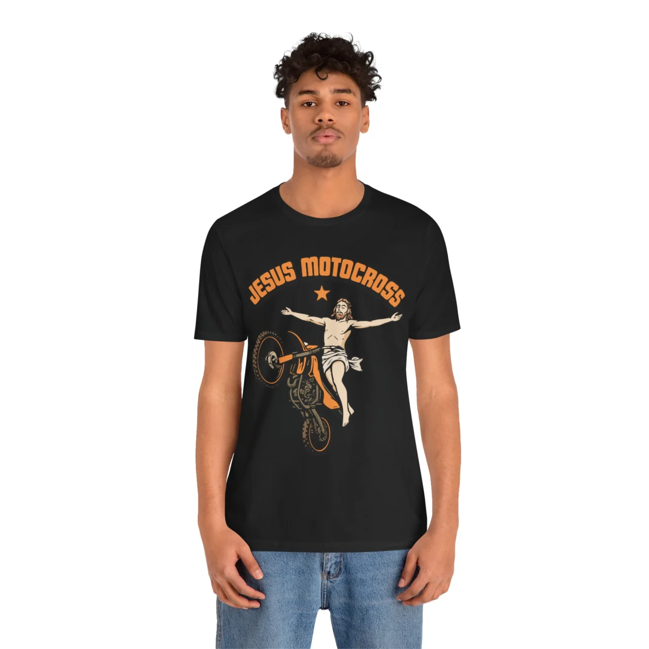 Jesus Motocross Funny Christian Dirt Bike Graphic Tee - Faith Rider Shirt - Image 2