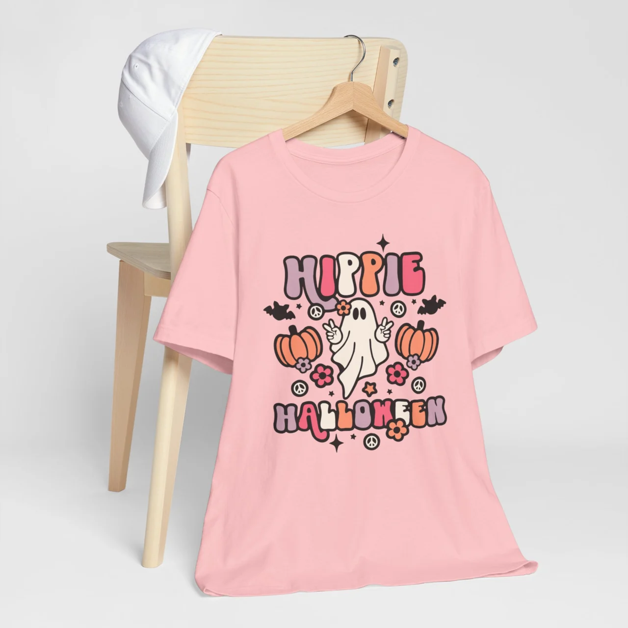 Hippie Halloween T-Shirt - Retro Ghost Peace Graphic Tee - Fun Spooky Season Shirt for Men, Women & Kids
