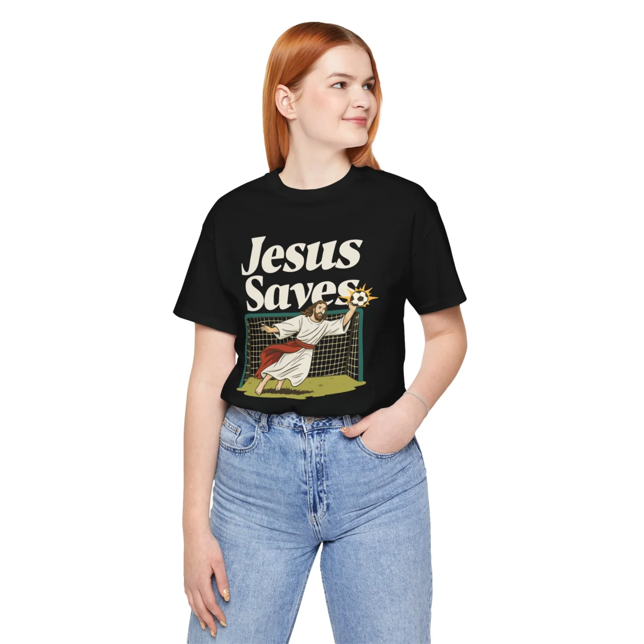Jesus Saves Soccer Shirt - Funny Goalkeeper T-Shirt - Image 2