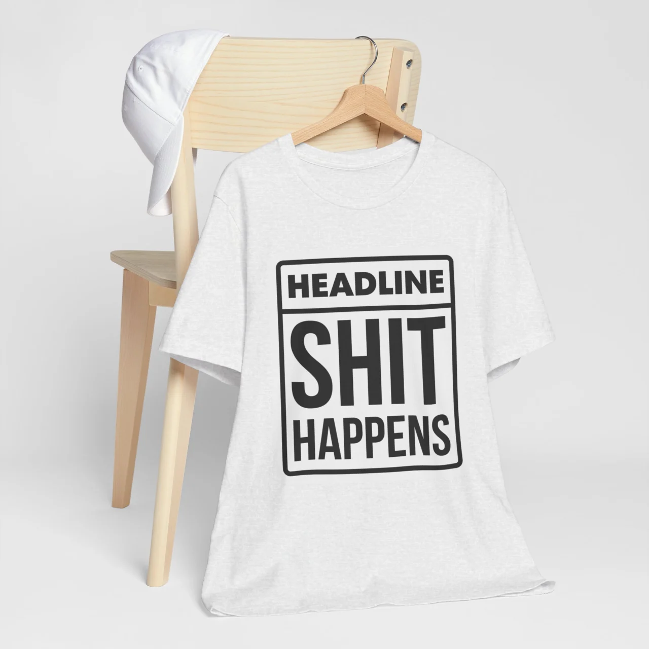 Headline Shit Happens Sarcastic Graphic Tee Newspaper Style design t-shirt in ash