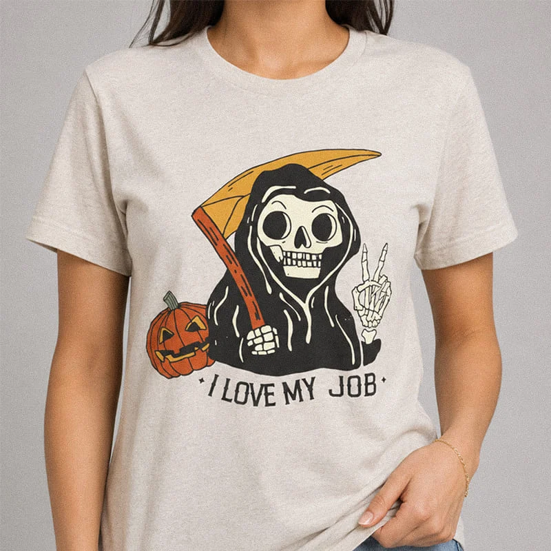 I Love My Job Grim Reaper T-Shirt - Skeleton Halloween Tee