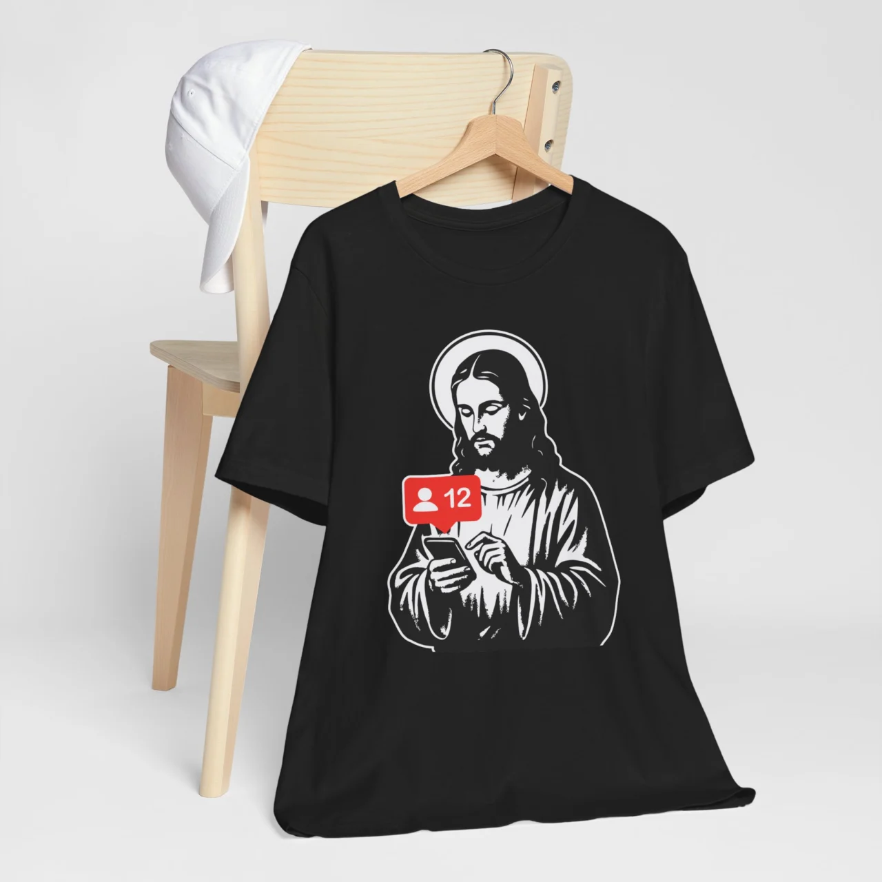 Jesus 12 Followers Funny Christian Graphic Tee, Jesus on Social Media Design on Black shirt
