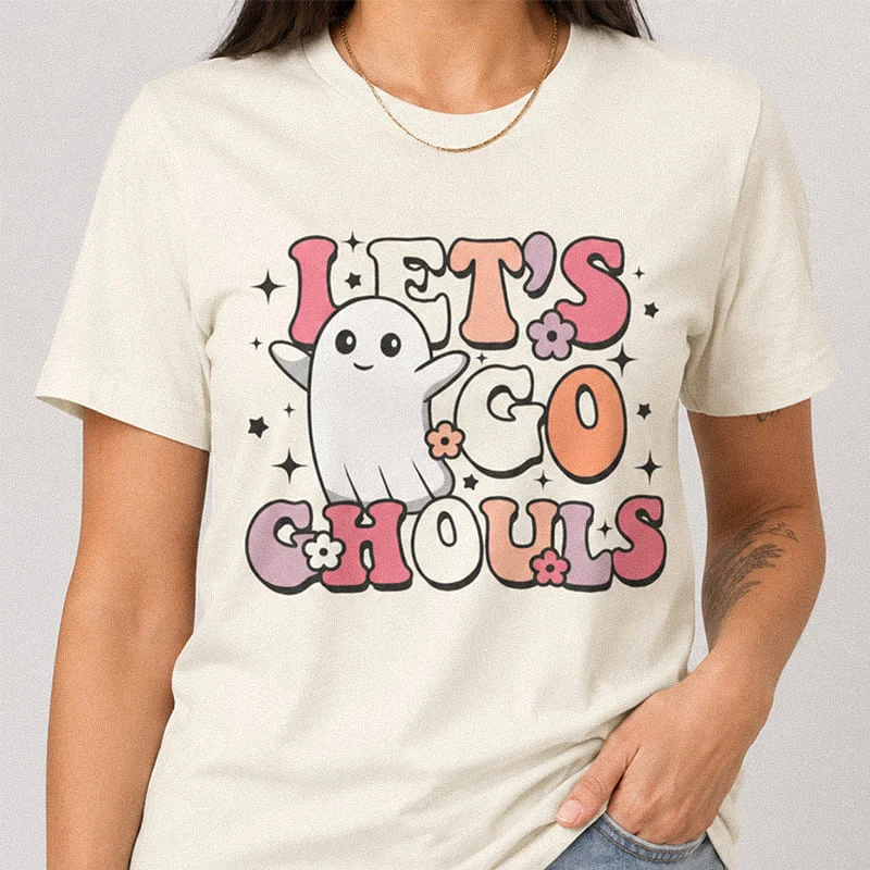 Lets Go Ghouls Shirt - Retro Groovy Ghost Halloween Tee