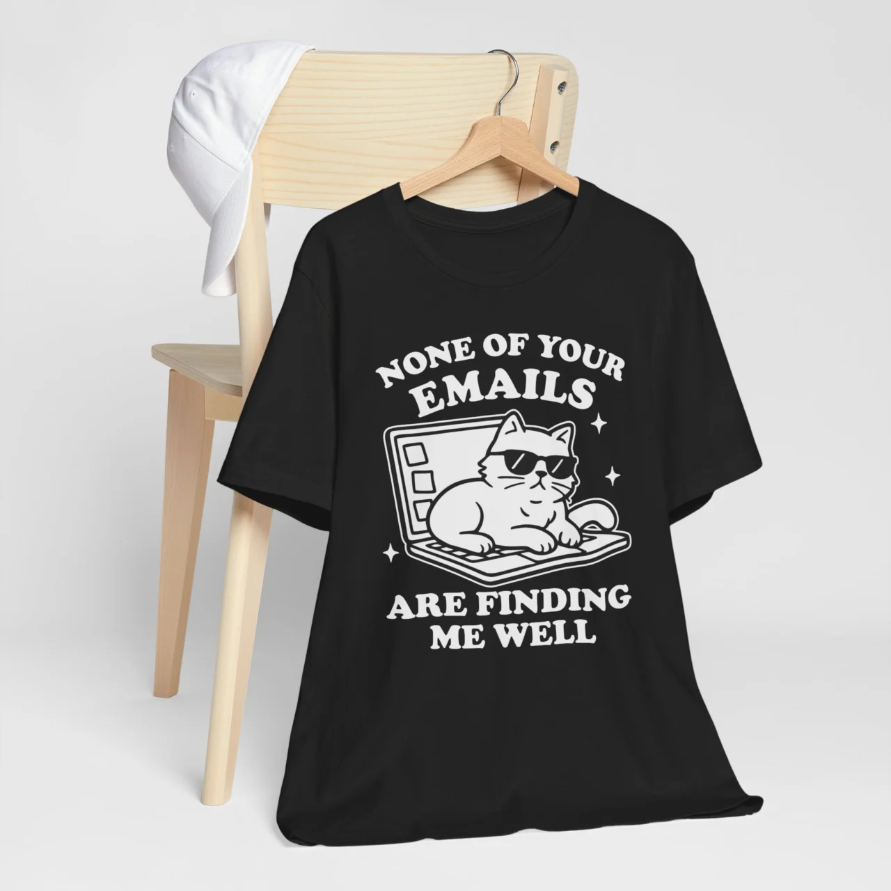 None Of Your Emails Finding Me Well Cat Tee, Funny Cat Laptop Graphic Tee in Black
