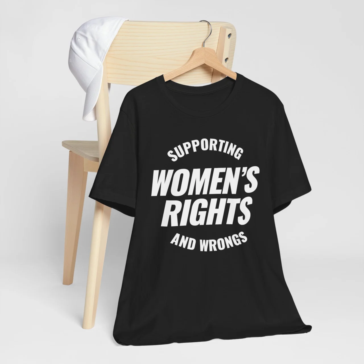 Supporting Women's Rights And Wrongs Funny Feminist Graphic Tee in Black