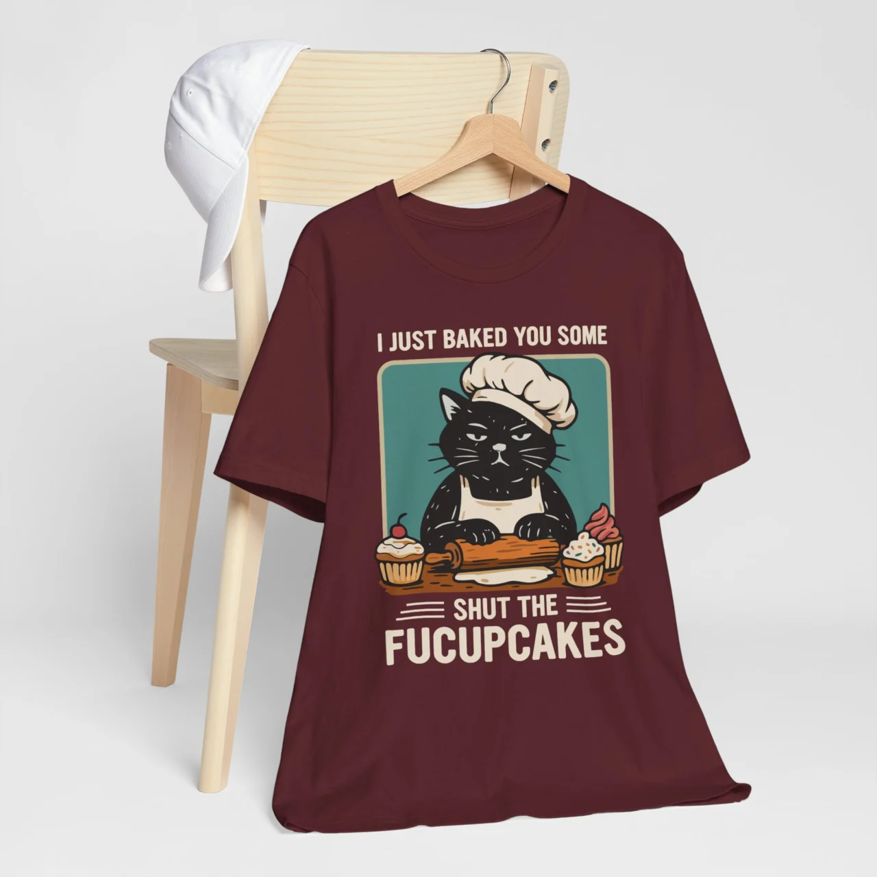 I Just Baked You Some Shut The Fucupcakes Funny Cat Baker Graphic Tee - Sarcastic Baking Shirt - Image 9