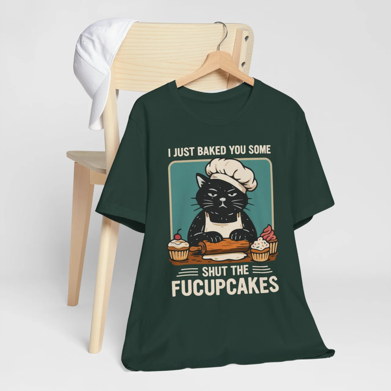 I Just Baked You Some Shut The Fucupcakes Funny Cat Baker Graphic Tee - Sarcastic Baking Shirt - Image 6