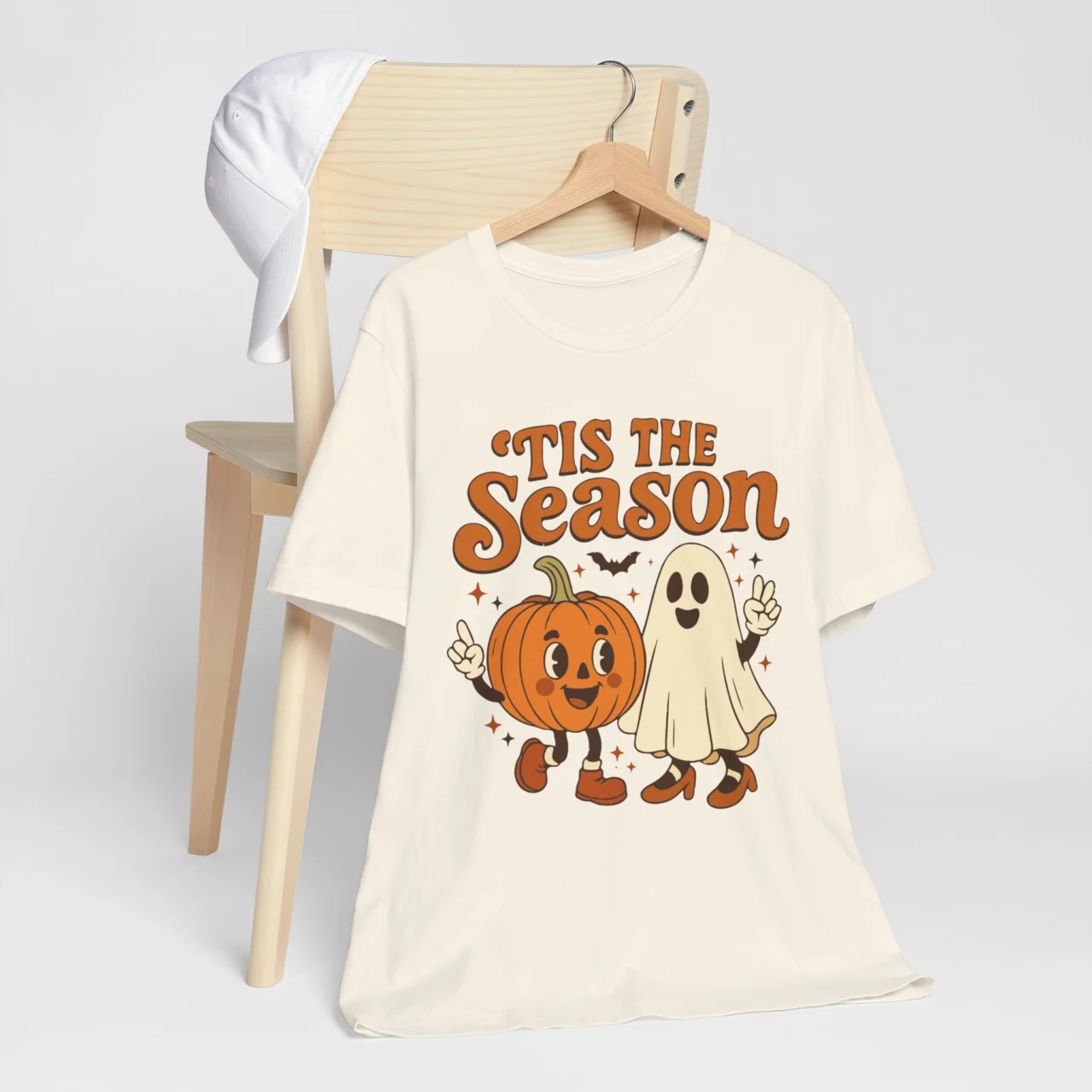 Tis The Season Halloween Pumpkin and Ghost Shirt - Retro Vintage Ghost Pumpkin Graphic Tee, Fall Vibes Shirt