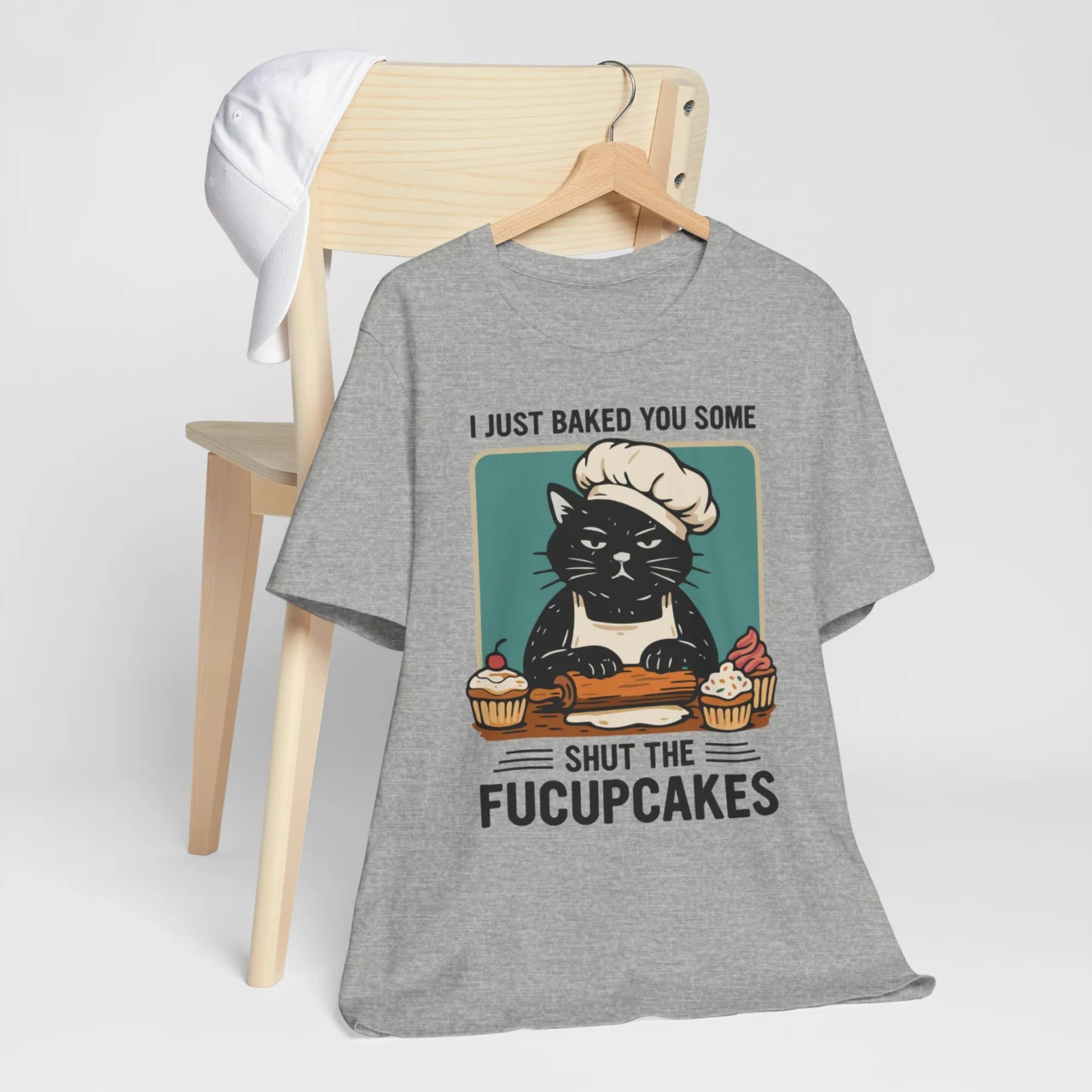 I Just Baked You Some Shut The Fucupcakes Funny Cat Baker Graphic Tee - Sarcastic Baking Shirt - Image 7