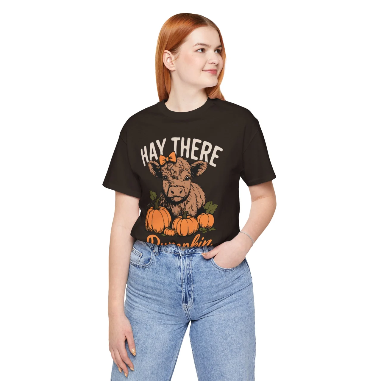 Hay There Pumpkin Shirt - Cute Baby Highland Cow T-Shirt, Pumpkin Patch Graphic Tee, Fall Thanksgiving Shirt, Mens Womens Unisex Soft Crewneck Graphic Top Shirt