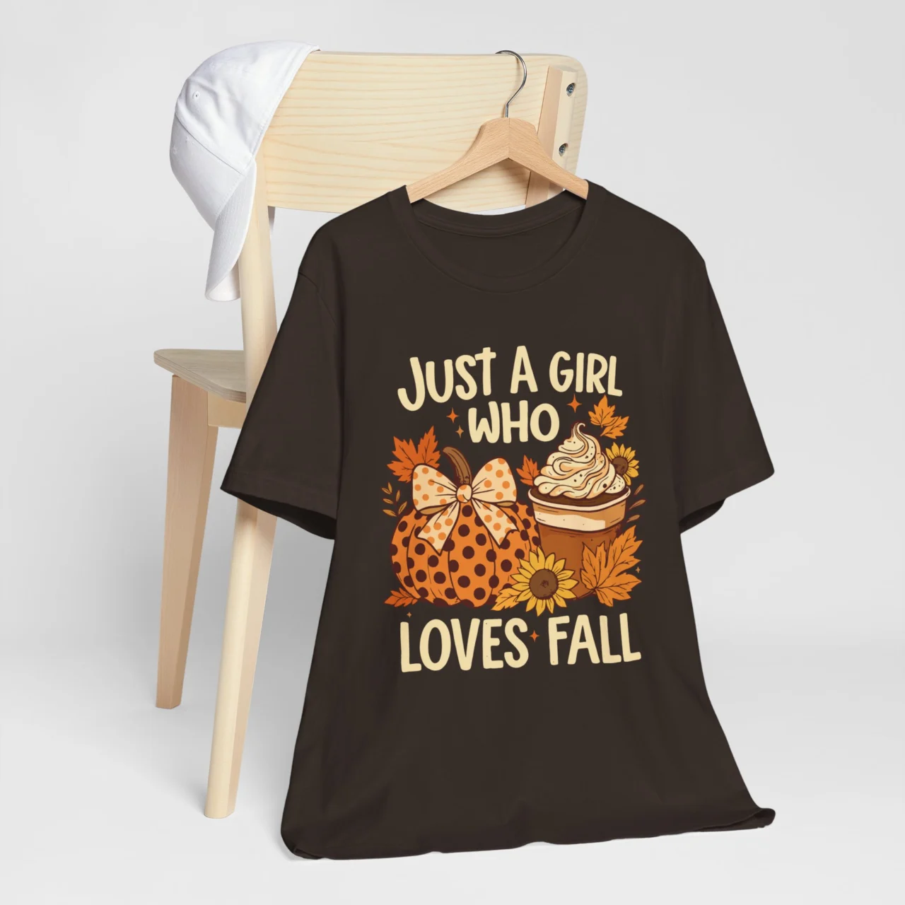 Just a Girl Who Loves Fall Shirt - Pumpkin Spice Autumn Tee, Cozy Fall Vibes T-Shirt, Coffee Lover Shirt, Thanksgiving Outfit