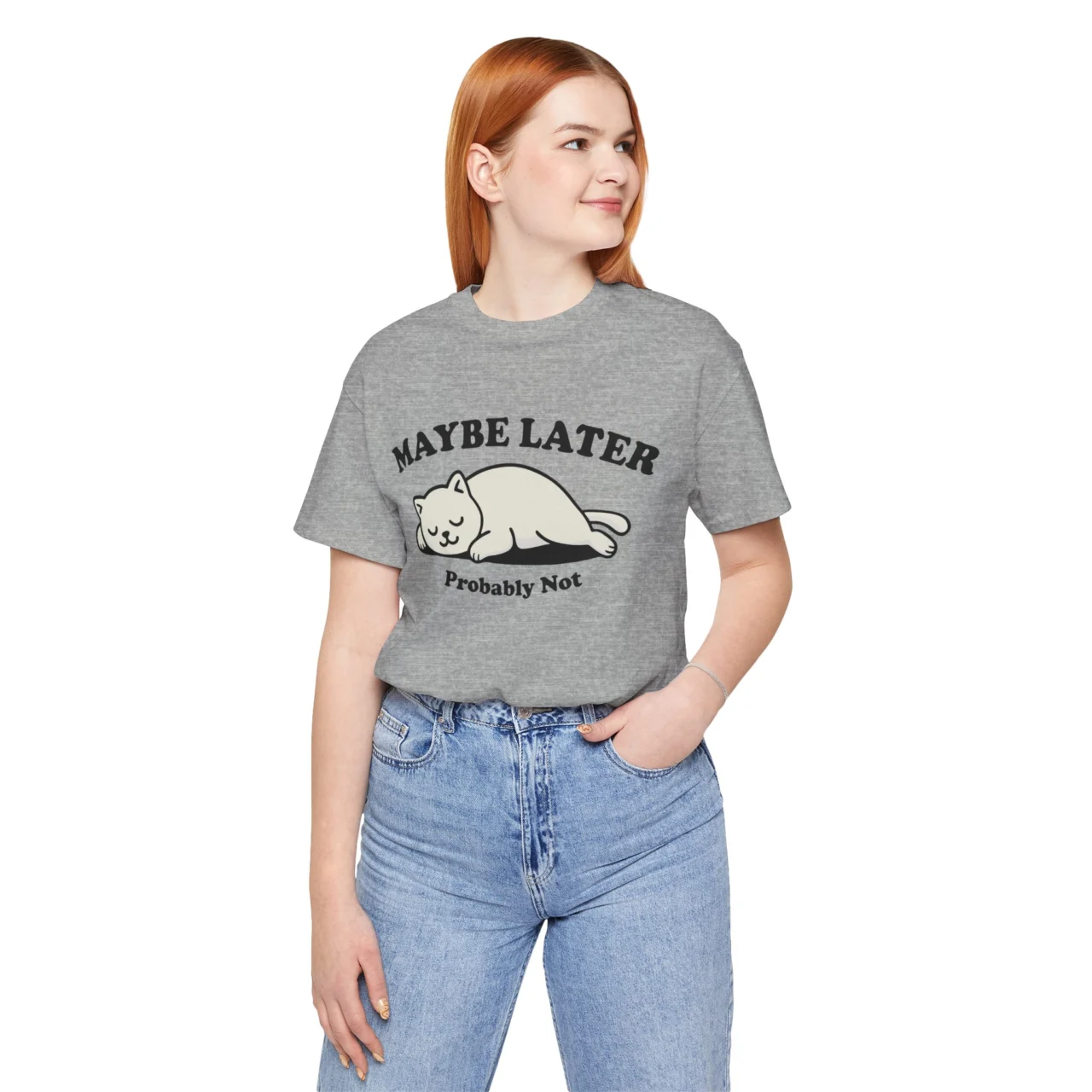 Maybe Later Probably Not Funny Lazy Cat Graphic Tee - Introvert Humor Shirt - Image 2