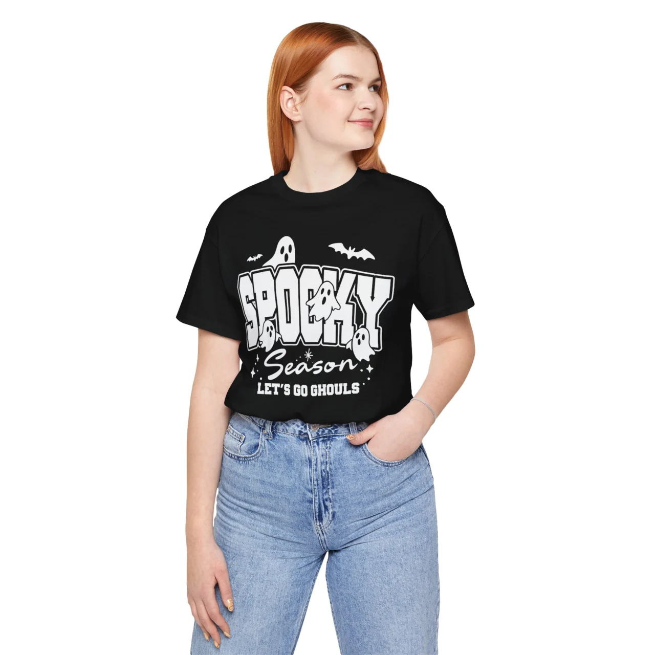 Spooky Season Lets Go Ghouls Shirt - Retro Ghost Halloween Tee, Funny Spooky Mama T-Shirt, Fall Graphic Top Womens Unisex Soft Crewneck Graphic Top Shirt
