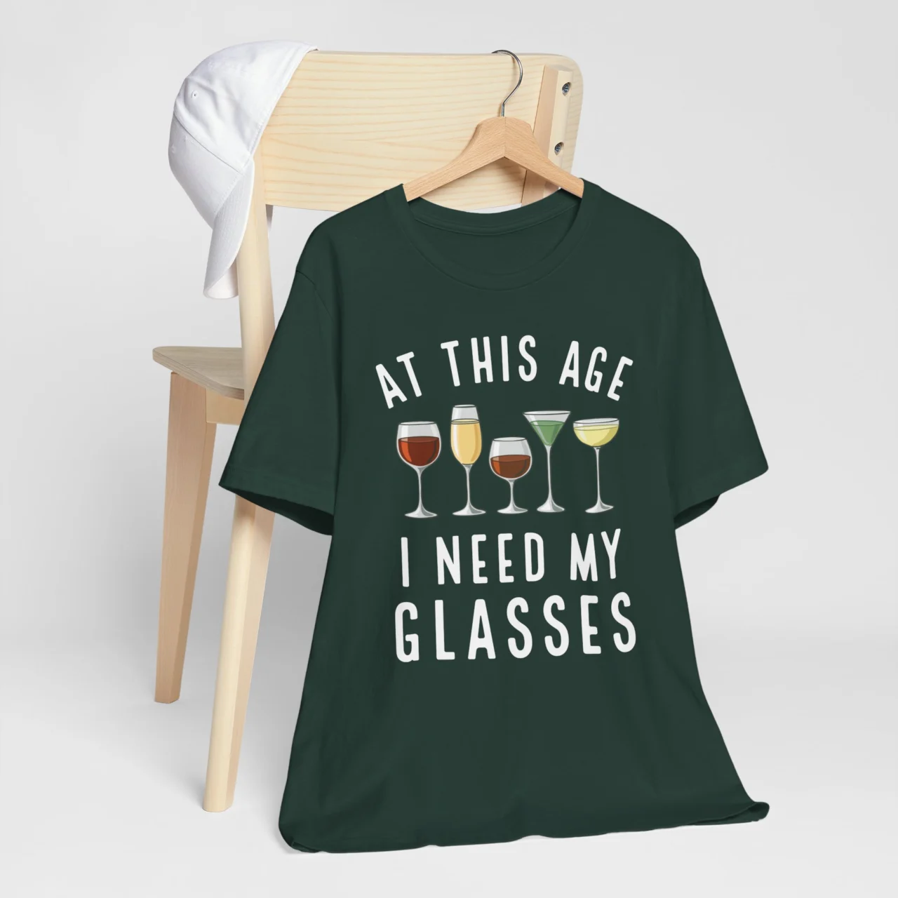 At This Age I Need My Glasses Funny Wine Lover Graphic Tee - Aging Humor Drinking Shirt - Image 6