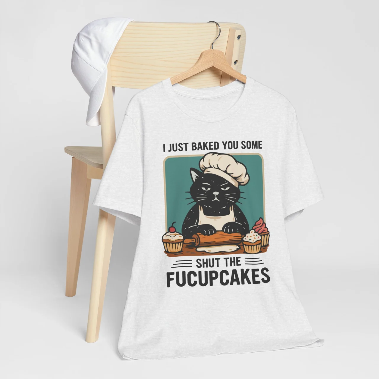 I Just Baked You Some Shut The Fucupcakes Funny Cat Baker Graphic Tee - Sarcastic Baking Shirt - Image 4
