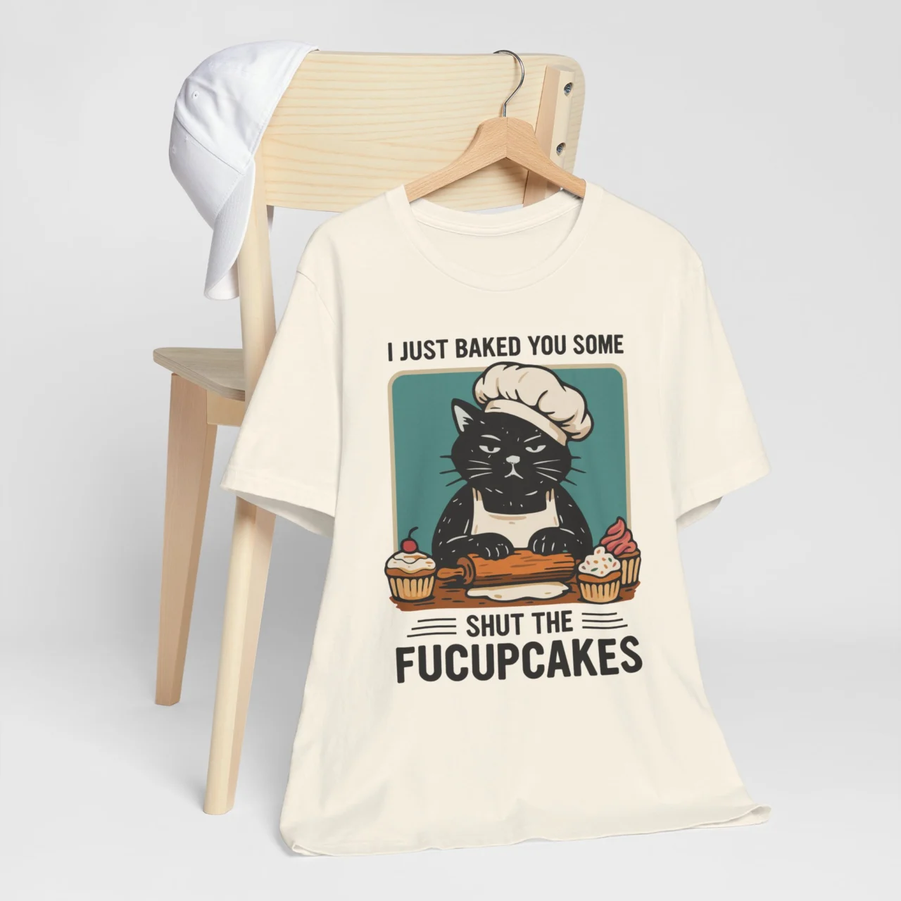 I Just Baked You Some Shut The Fucupcakes Funny Cat Baker Graphic Tee - Sarcastic Baking Shirt - Image 5