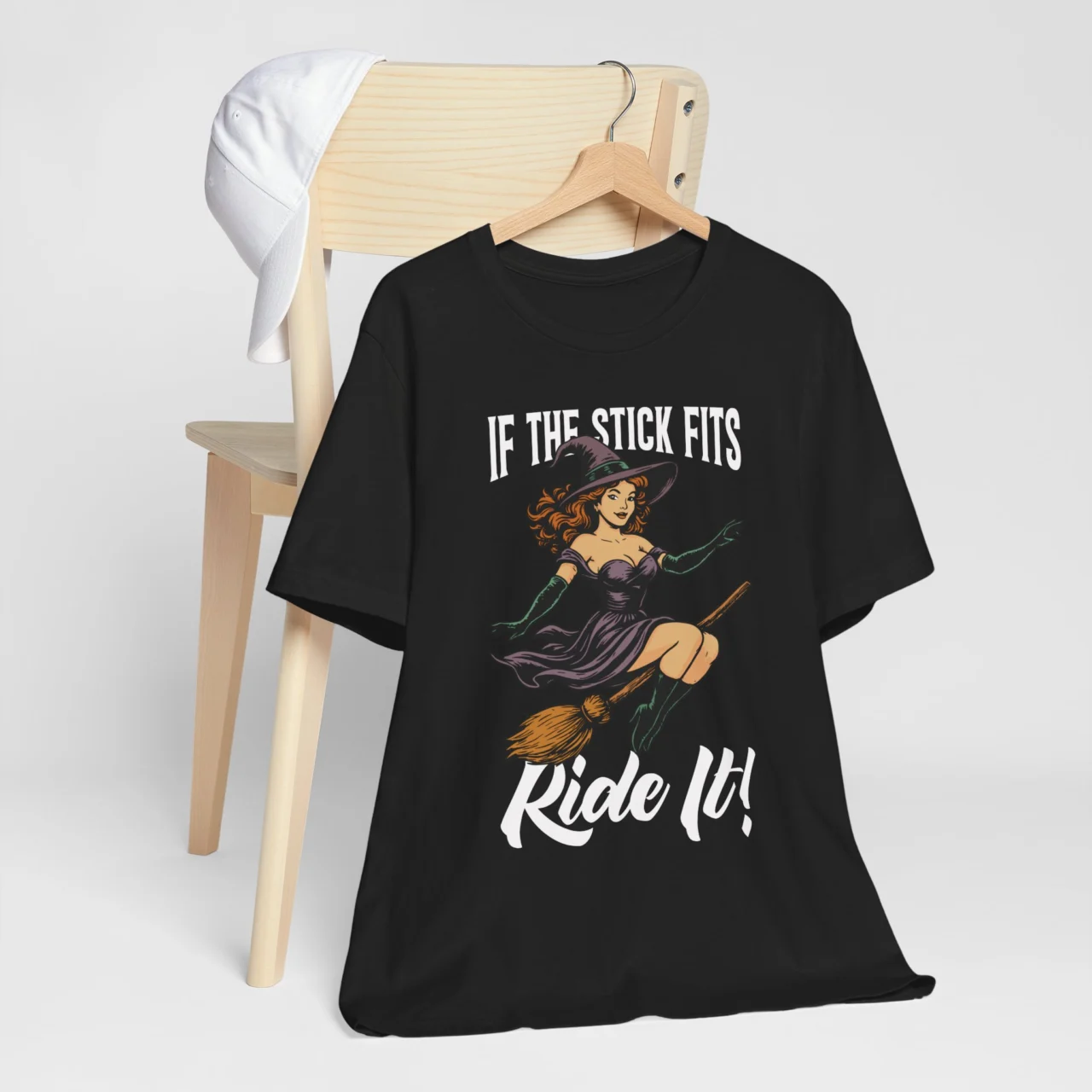 If the Stick Fits Ride It Halloween Shirt - Funny Witch Tee, Adult Humor Tee, Witch Broomstick Graphic Shirt