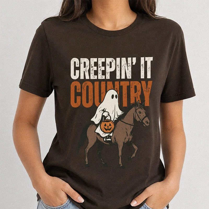 Creepin It Country Halloween Shirt - Western Cowgirl Ghost T-Shirt