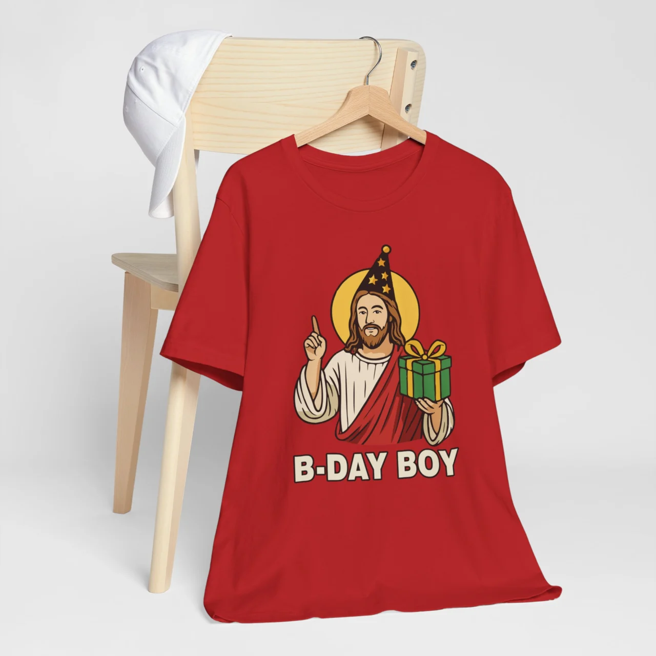 Jesus B-Day Boy Funny Christian Christmas Tee - Jesus Christ Birthday Graphic Shirt in Red
