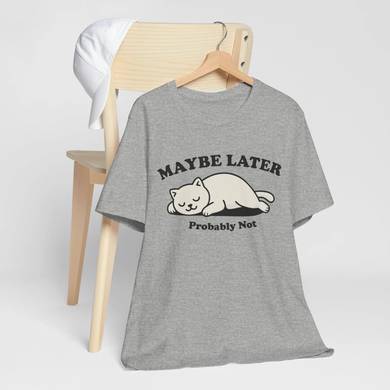 Maybe Later Probably Not Lazy Cat Graphic Tee - Funny Lazy Sleeping Cat Graphic Shirt in Athletic Heather