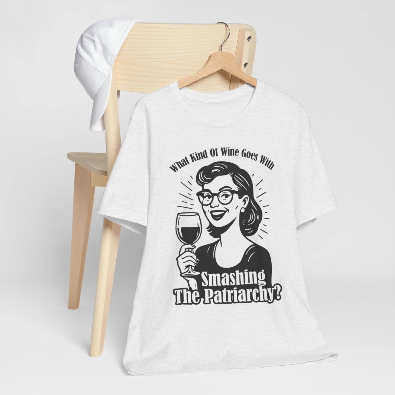 What Kind Of Wine Goes With Smashing The Patriarchy Tee, Funny Retro Feminist Graphic shirt in Ash
