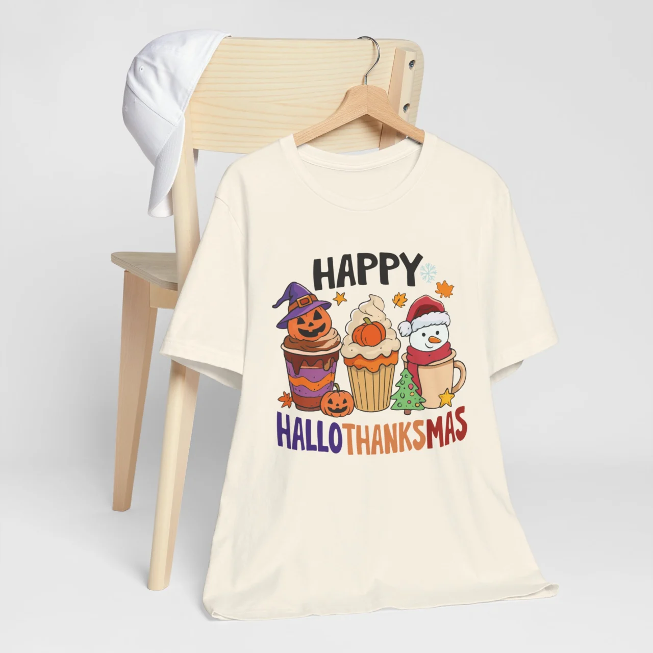 Happy Hallothanksmas Shirt - Funny Fall T-Shirt - Halloween Thanksgiving Christmas Cupcake Design - Image 6