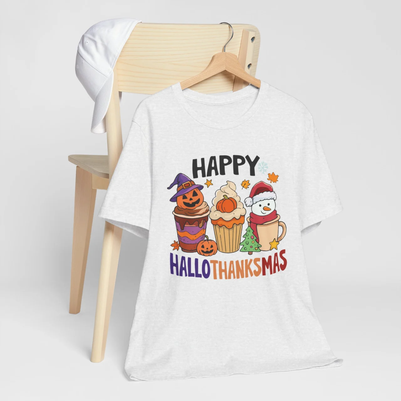 Happy Hallothanksmas Shirt - Funny Fall T-Shirt - Halloween Thanksgiving Christmas Cupcake Design - Image 4