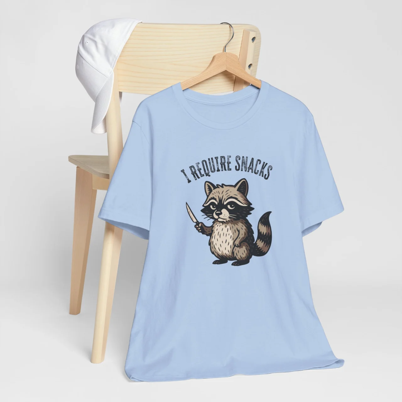 I Require Snacks Funny Raccoon Graphic Tee - Trash Panda Snack Humor Shirt - Image 7