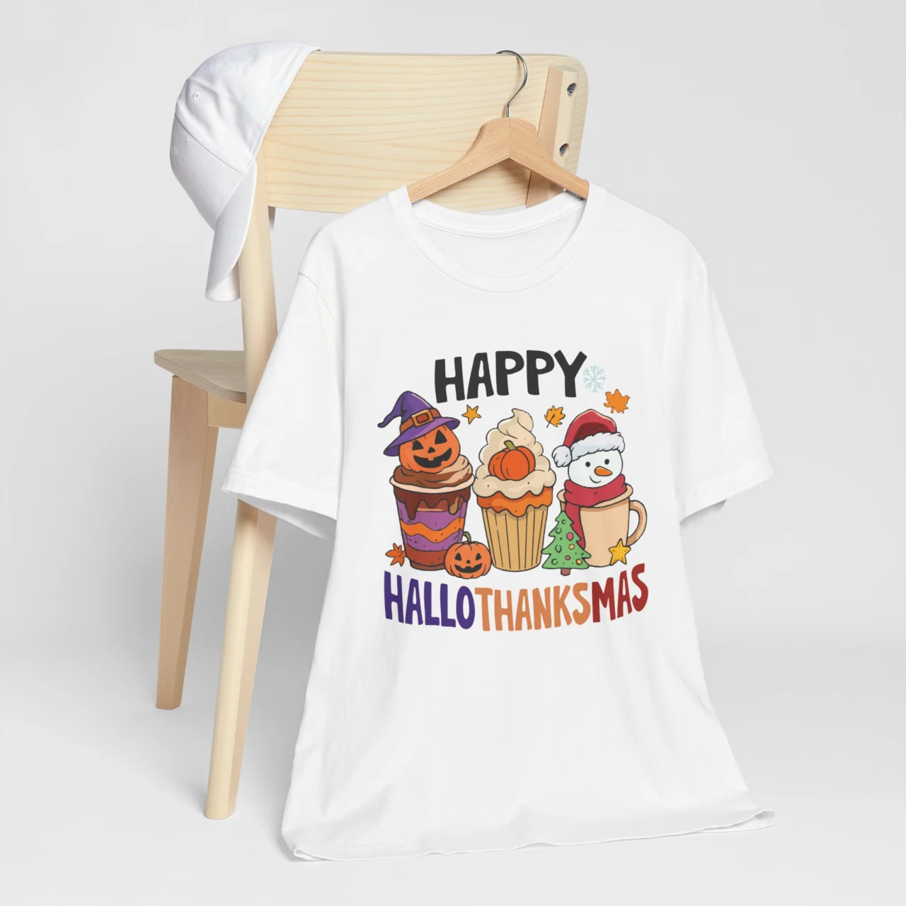 Happy Hallothanksmas Shirt - Funny Fall T-Shirt - Halloween Thanksgiving Christmas Cupcake Design - Image 3