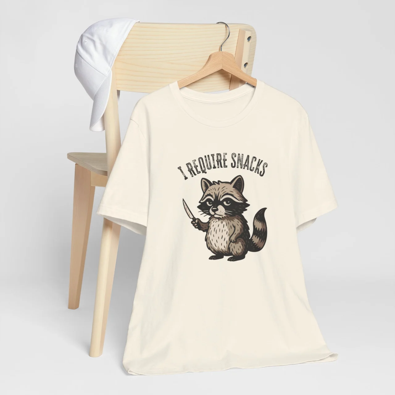 I Require Snacks Funny Raccoon Graphic Tee - Trash Panda Snack Humor Shirt - Image 5