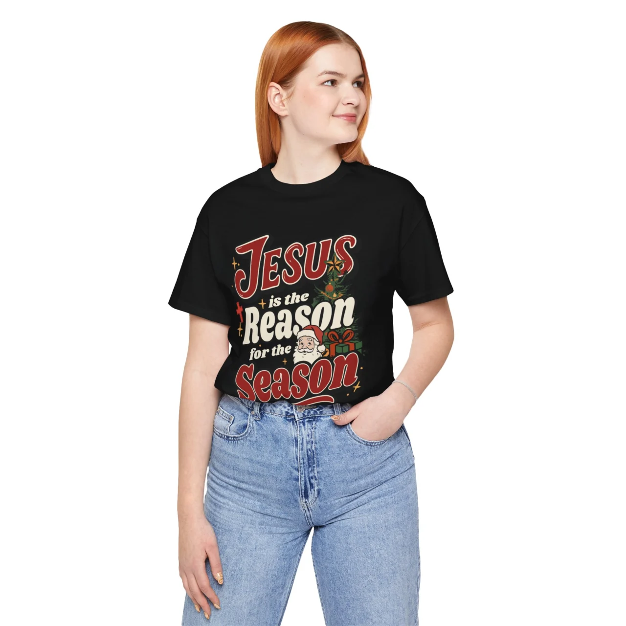Jesus is the Reason for the Season Shirt - Religious Christmas Tee - Mens Womens Unisex Soft Crewneck Graphic Top Shirt
