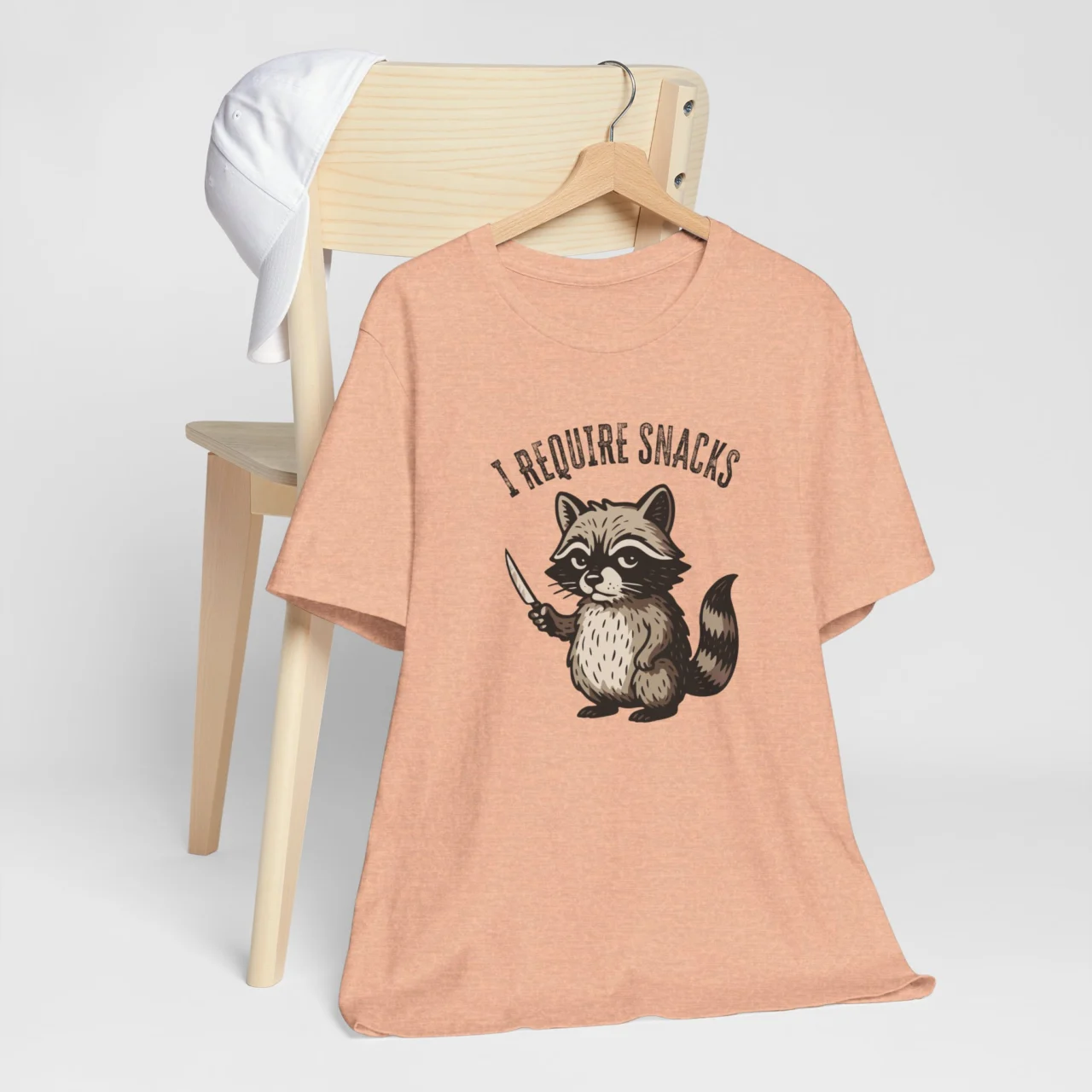 I Require Snacks Funny Raccoon Graphic Tee - Trash Panda Snack Humor Shirt - Image 6