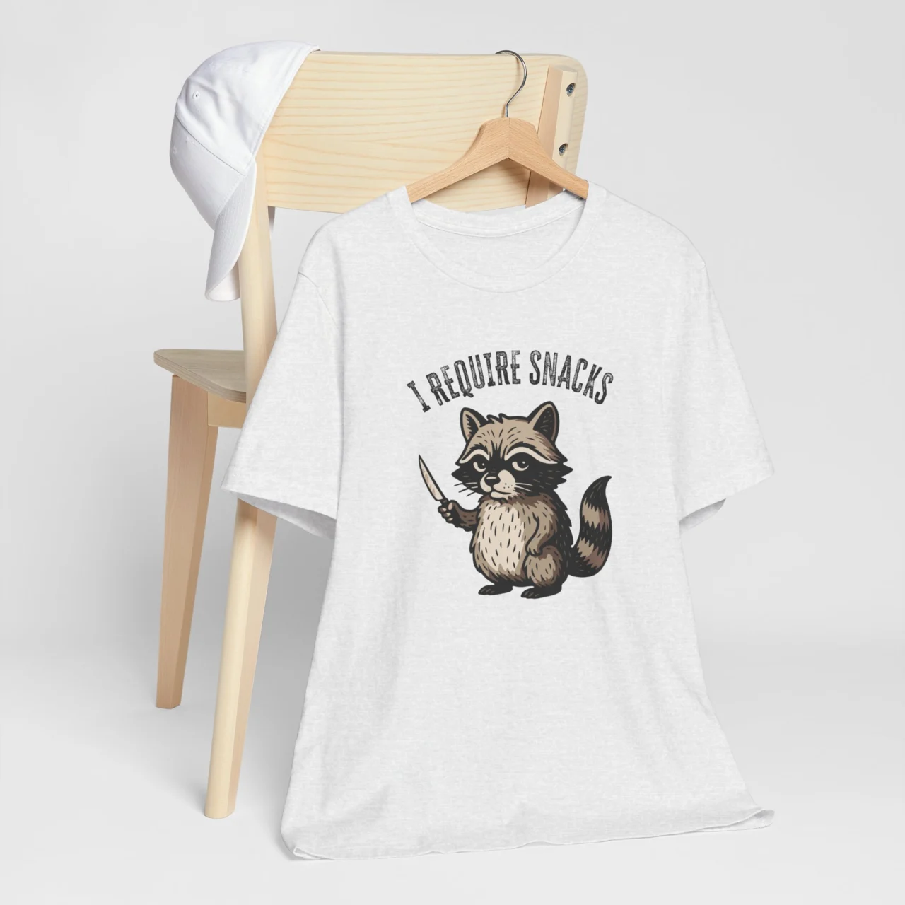 I Require Snacks Funny Raccoon Graphic Tee - Trash Panda Snack Humor Shirt - Image 3