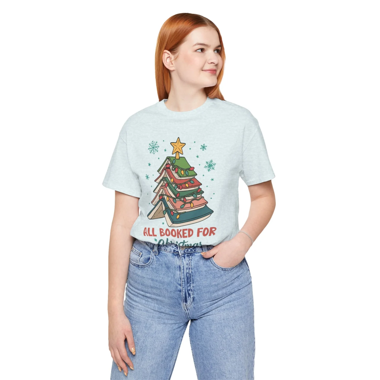 All Booked for Christmas Shirt - Funny Book Lover Holiday Tee - Mens Womens Unisex Soft Crewneck Graphic Top Shirt